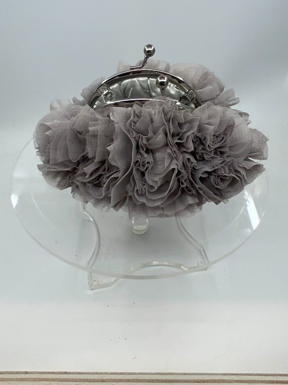 Gray Ruffle Rosette Clutch Evening Bag